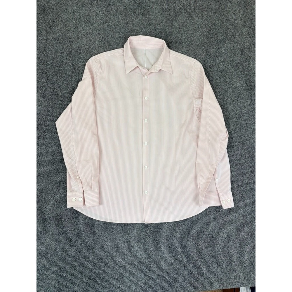 Lululemon Button‎ Up Shirt Pink/White Striped Mens Long Sleeve Size Large
